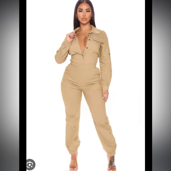 Fashion Nova Pants - Aviator Babe Jumpsuit Khaki M NWOT